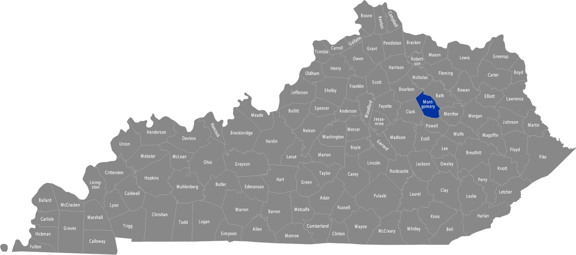 State of Kentucky map with Montgomery County highlighted